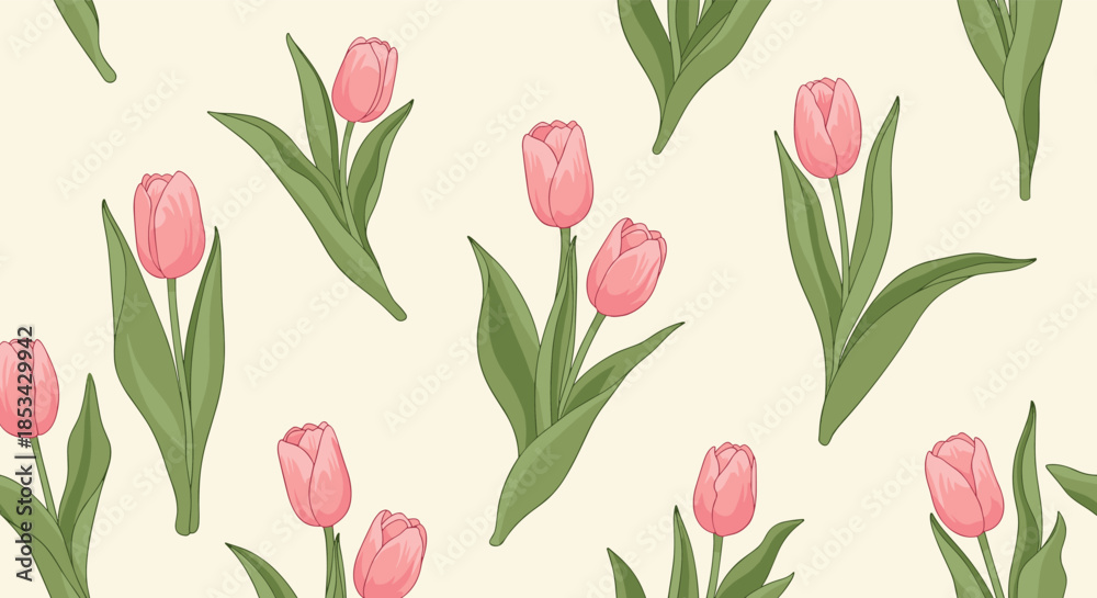 custom made wallpaper toronto digitalBeautiful seamless floral pattern of pink tulips with green leaves on a light background, perfect for spring wallpaper or fabric.