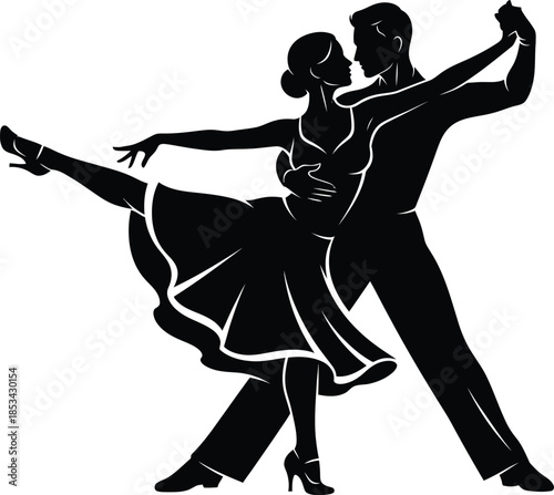 a graceful black silhouette depicts a couple passionately engaged in ballroom dancing showcasing dynamic movement and elegant form high quality professional
