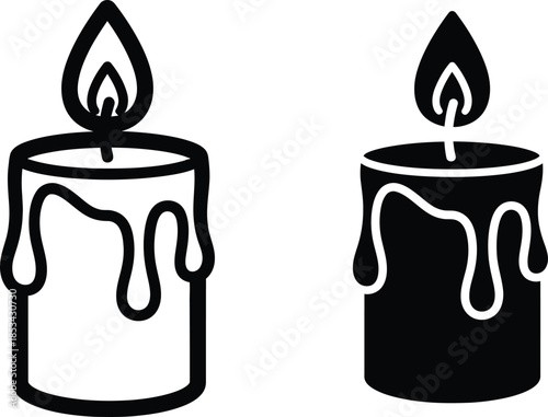 a simple depiction of two black and white candles with dripping wax showcasing varying degrees of darkness and illumination high quality