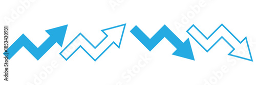 Trend icon. Upward and downward arrow graph symbol. Finance data UI sign. Opposing red downward and green upward trend arrows. Business growth pictogram on Transparent Background