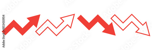 Trend icon. Upward and downward arrow graph symbol. Finance data UI sign. Opposing red downward and green upward trend arrows. Business growth pictogram on Transparent Background