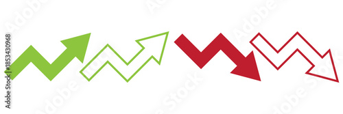 Trend icon. Upward and downward arrow graph symbol. Finance data UI sign. Opposing red downward and green upward trend arrows. Business growth pictogram on Transparent Background