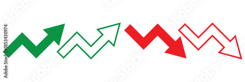 Trend icon. Upward and downward arrow graph symbol. Finance data UI sign. Opposing red downward and green upward trend arrows. Business growth pictogram on Transparent Background