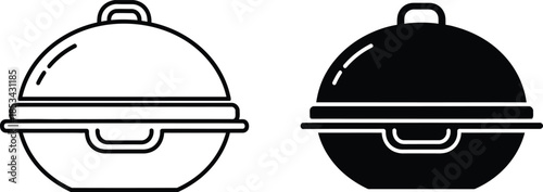 a black and white illustration depicts two takeout containers with lids showcasing a minimalist design and contrasting shades high quality professional