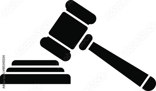a simple black and white illustration depicts a gavel resting on a sound block symbolizing justice law and courtroom proceedings effectively