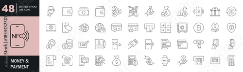 Money & Payment icon set. Editable line icons. Vector illustration.