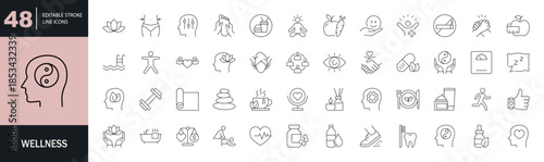 Wellness icon set. Editable line icons. Vector illustration.