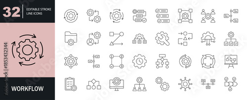 Workflow icon set. Editable line icons. Vector illustration.
