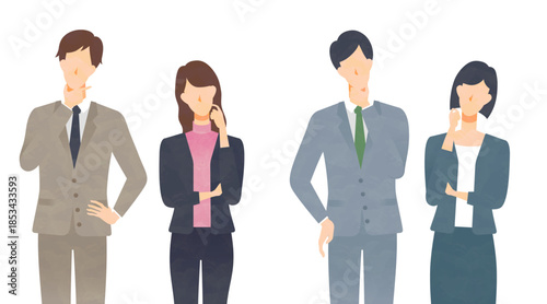 スーツを着た悩む男女