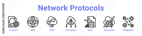 Network Protocols Icon Banner and Collection