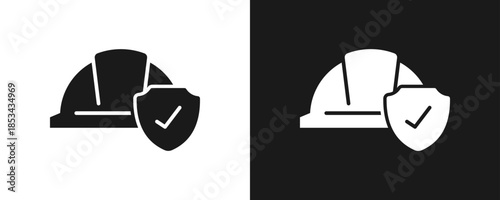 Safety Helmet Icon Set Glyph In White And Black Background