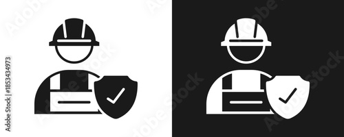 Work Safety Icon Set Glyph In White And Black Background