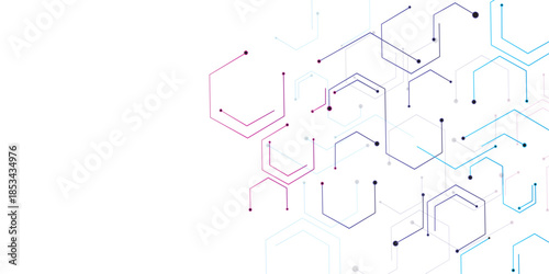 Science network pattern blue Hexagonal abstract background. Big Data Visualization structure elements. Health care and science medical pattern innovation. Template design with concept Dots and lines