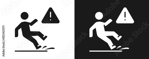 Slippery Floor Icon Set Glyph In White And Black Background