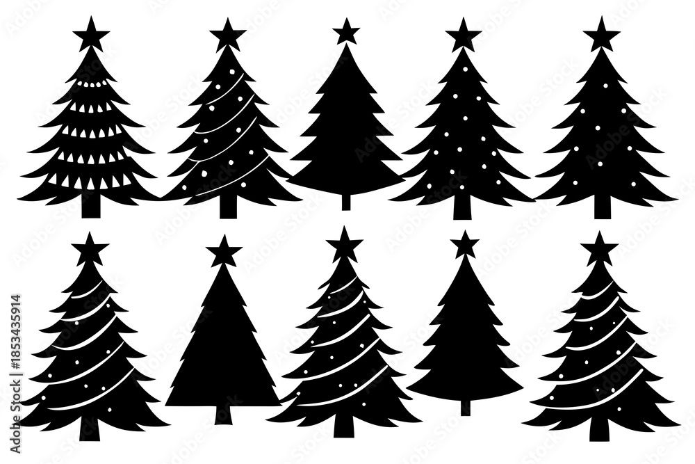 Obraz premium Christmas tree bundle silhouette vector illustration isolated on white background