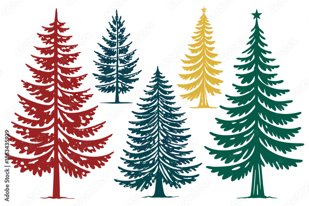 Obraz premium Christmas tree bundle silhouette vector illustration isolated on white background