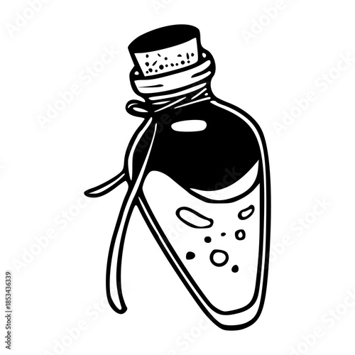 magical potion in glass bottle with cork and twine