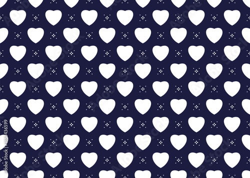 Seamless white hearts pattern on dark blue background, design for cloth, carpet, batik, wallpaper, wrapping etc.