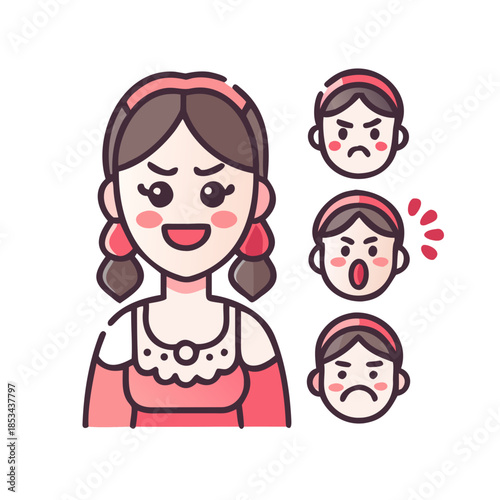 A housewife has various facial expressions
