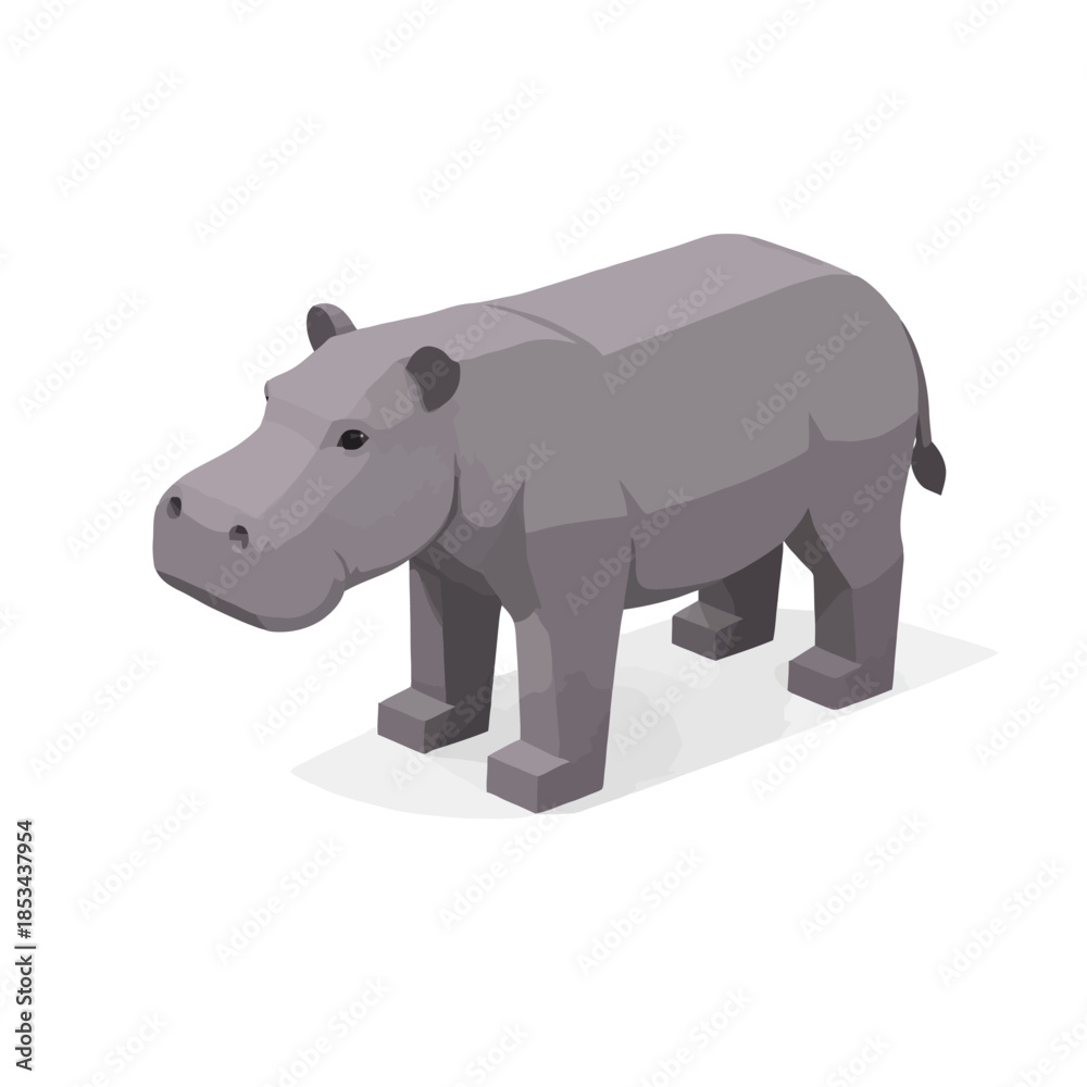 Obraz premium Hipopótamo isométrico en tonos púrpuras