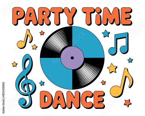 Party time and dance music are represented by a vinyl record and musical notes.