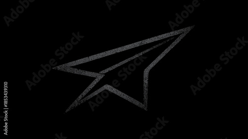 Stylized dark grunge paper airplane outline icon on black background. Textured symbol representing communication, sending, travel, or new ideas.