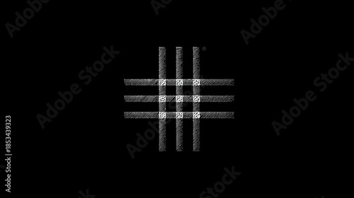 Abstract glowing white grid pattern with intersecting lines on a dark black background, representing digital technology and futuristic data.