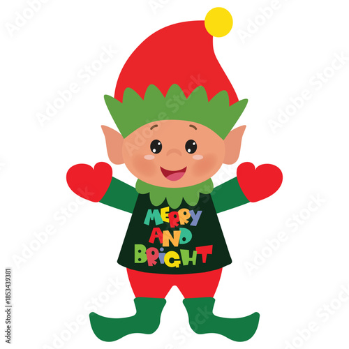 Cute Christmas elf boy  vector cartoon flat style illustration