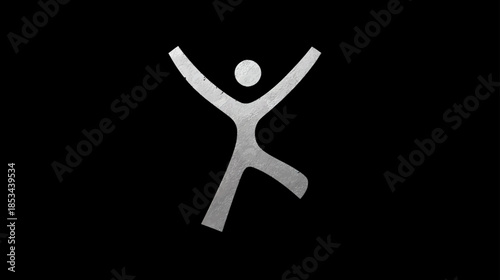 Stylized Grey Human Figure Icon with Arms Raised, Representing Joy, Freedom, Success, Energy, and Celebration on Black Background