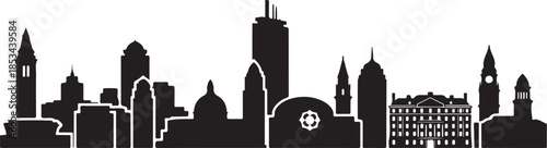 Modern city skyline with iconic buildings and towers