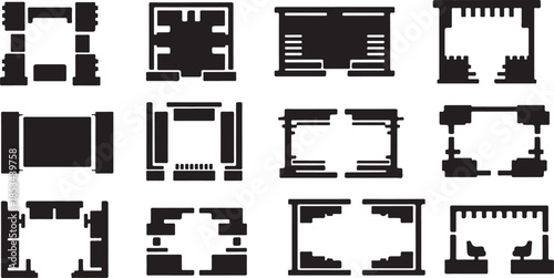 Collection of unique black window frame silhouettes