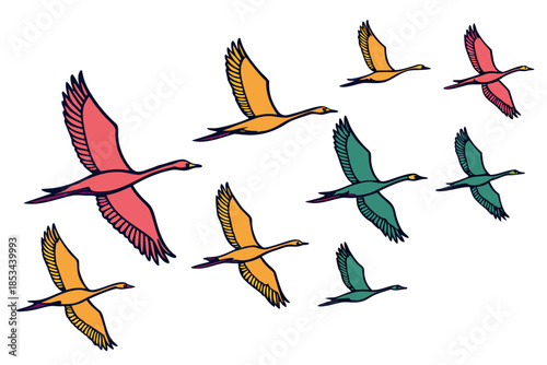 set of Bird flying flock silhouette vector illustration isolated on white background