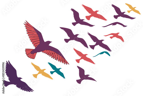 set of Bird flying flock silhouette vector illustration isolated on white background
