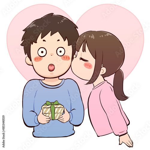 Принти на полотні Girl kissing a boy on the cheek for Valentine's Day