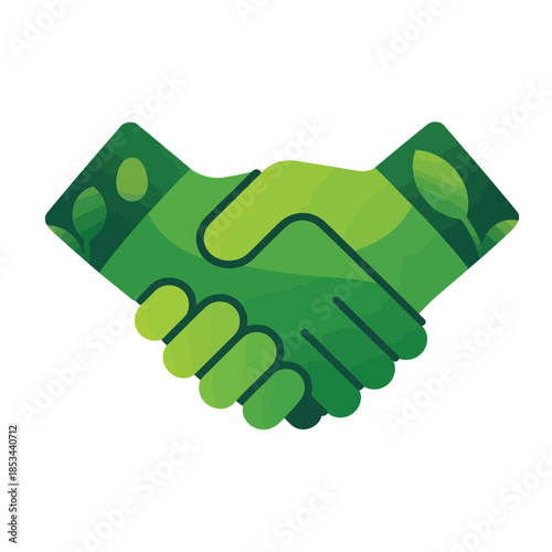 An illustrative green handshake symbolizing environmental partnership and sustainable initiatives