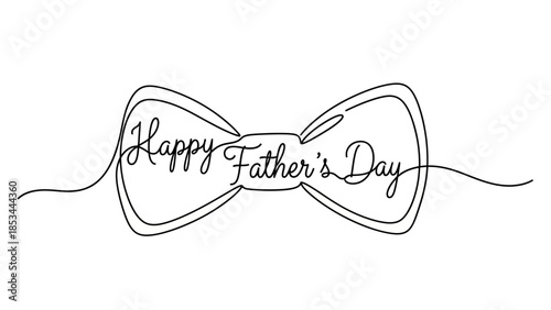 A minimalist continuous line drawing of a bow tie with the text "Happy Father's Day" written inside it.