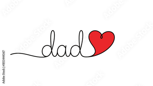A simple, elegant, single-line drawing of the word "dad" with a red heart replacing the "o".