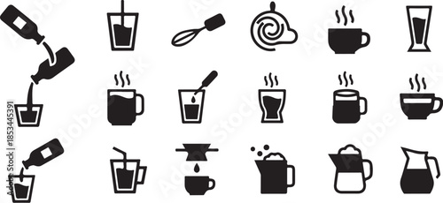 Coffee and drink icons in black silhouette style