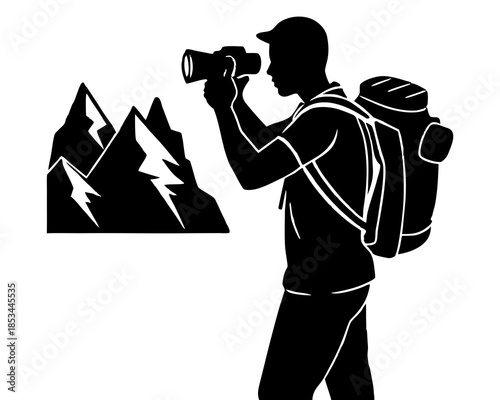 Traveler taking photo silhouette vector illustration isolated on white background