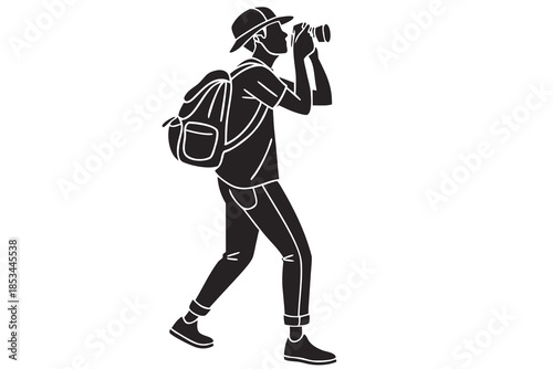 Traveler taking photo silhouette vector illustration isolated on white background