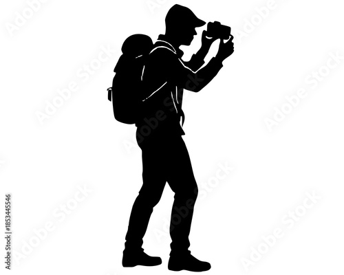 Traveler taking photo silhouette vector illustration isolated on white background
