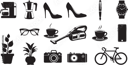 Modern lifestyle icons in black and white