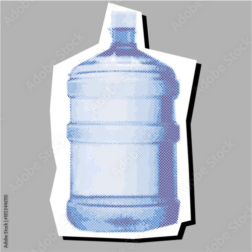 Gallon bottle Halftone Dotted Collage Element Pointillize in Paper Torn vector for water delivery. Ideal for office hydration and eco-friendly art.
