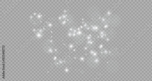 Light and white dust. Bokeh effect background . Christmas glowing dust background. Glowing light with confetti bokeh light. Crystal flare. dust background.