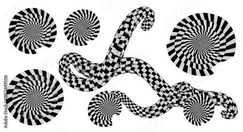 Dynamic Psychedelic Visual Illusion Background with Spiraling Checkerboard Form