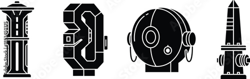 Set of modern futuristic industrial pylons and structures for sci-fi environments.