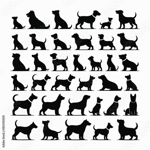 Black Dog Silhouette Icon Set (Various Breeds & Poses)