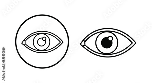 Set of two simple black and white eye icons in a minimalist outline style, one enclosed in a circle, for web design.