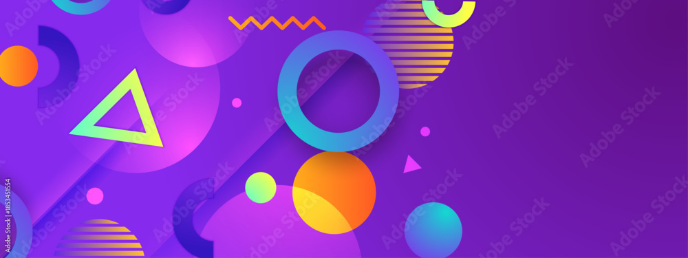 Fototapeta premium Vibrant Abstract Geometric Background With Colorful Circles, Rings, And Triangles