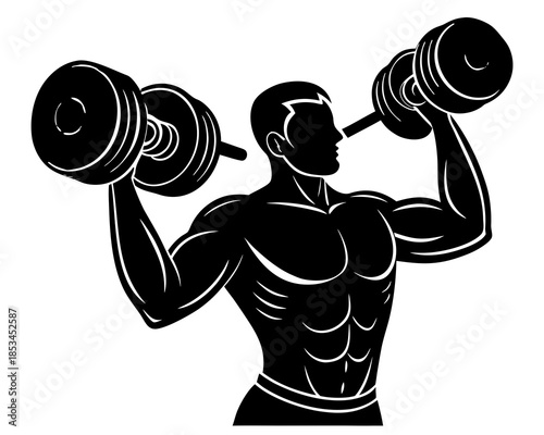 Man lifting dumbbell silhouette vector illustration isolated on white background
